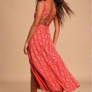 Lulu’s Back to Backless Red Print Lace-Up Backless Dress